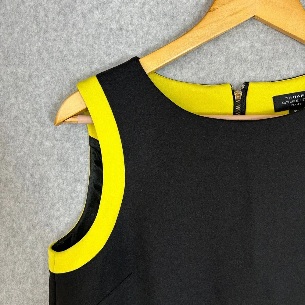 Tahari Arthur S Levine Black Yellow Blue Geometric Sheath Dress Size 6 Petite 6P